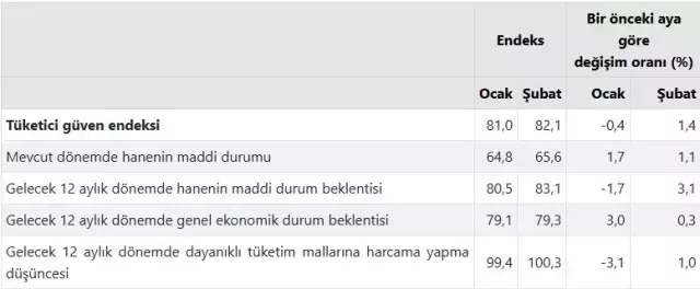 Tüketici güven endeksi Şubat'ta artış gösterdi