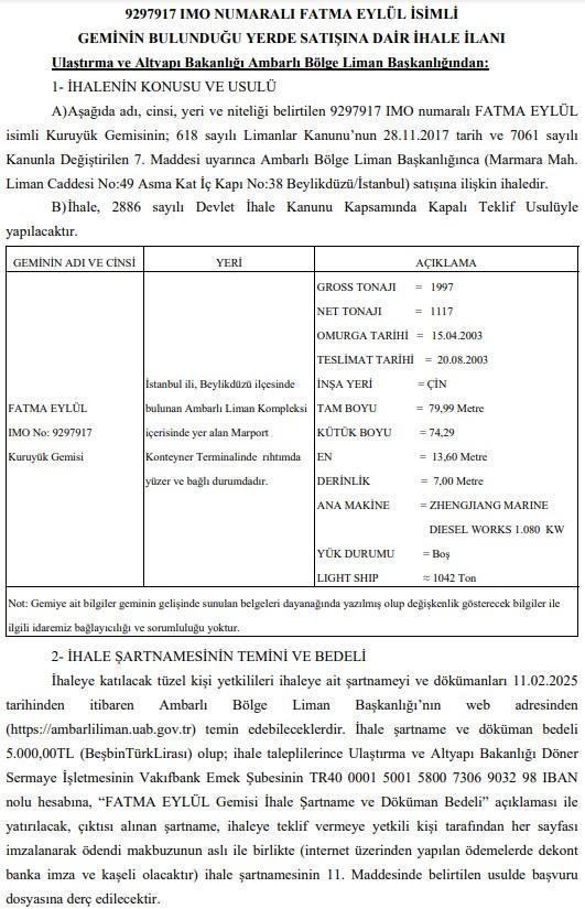 Ulaştırma ve Altyapı Bakanlığı, otomobil fiyatına gemi satıyor