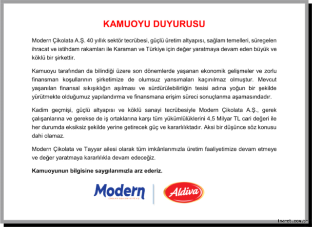Türkiye'nin dev çikolata üreticisi konkordato başvurusunda bulundu